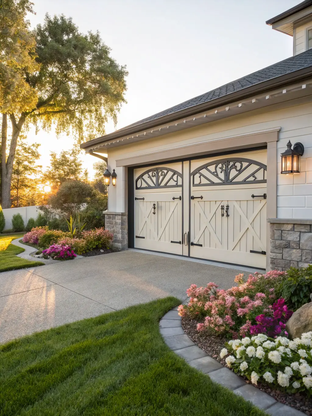 A stylish garage door complementing the home's exterior, highlighting aesthetic appeal and property value.